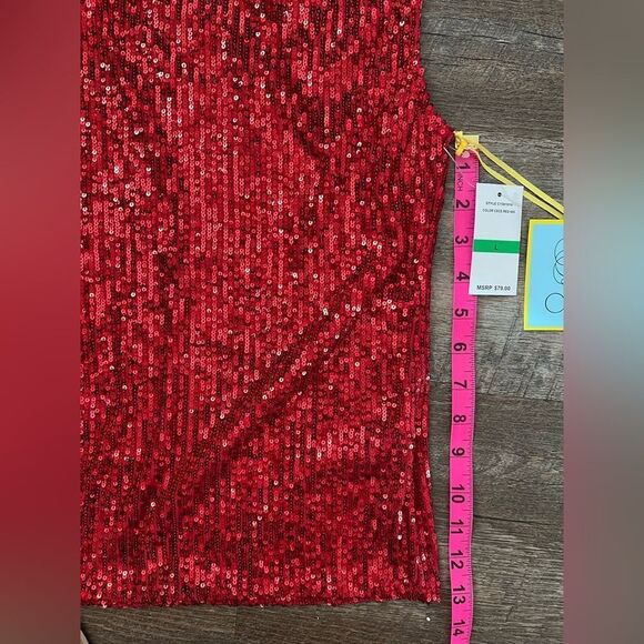 CeCe Sequined V-Neck Cap-Sleeve Red Blouse-Size Large - Picture 6 of 7